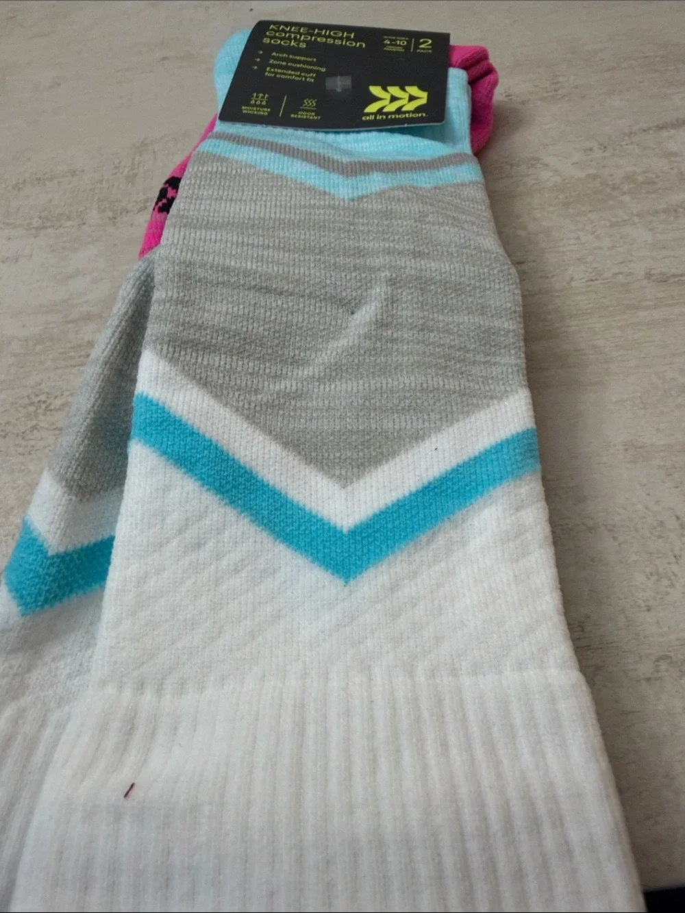 all in motion Chevron Athletic knee high compression Socks - Pink & Light Blue